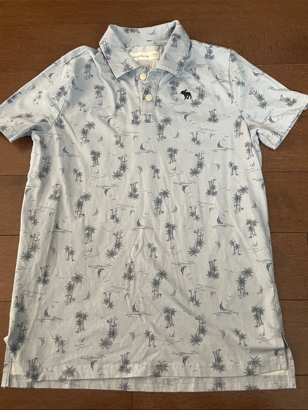 Abercrombie Kids Light Blue Palm-Print Polo Shirt